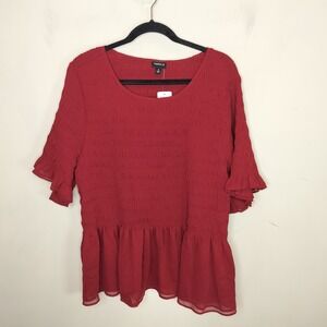 Torrid Smocked Chiffon Top Blouse Short Sleeve